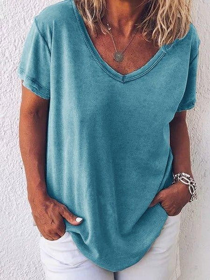 Women’s T-shirt – Relaxed Fit – V-Neck – Short Sleeve – Soft Breathable Blend