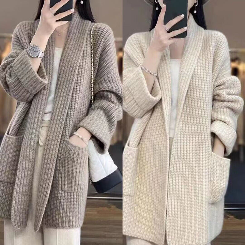 Oversized ribbed knit cardigan with pockets for women