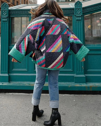 Women's retro printed loose cotton-padded jacket