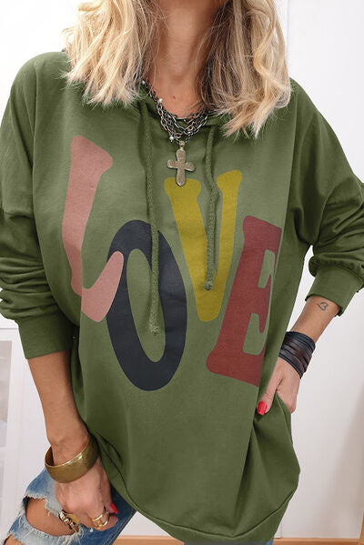 Dropped Shoulder Drawstring Hoodie