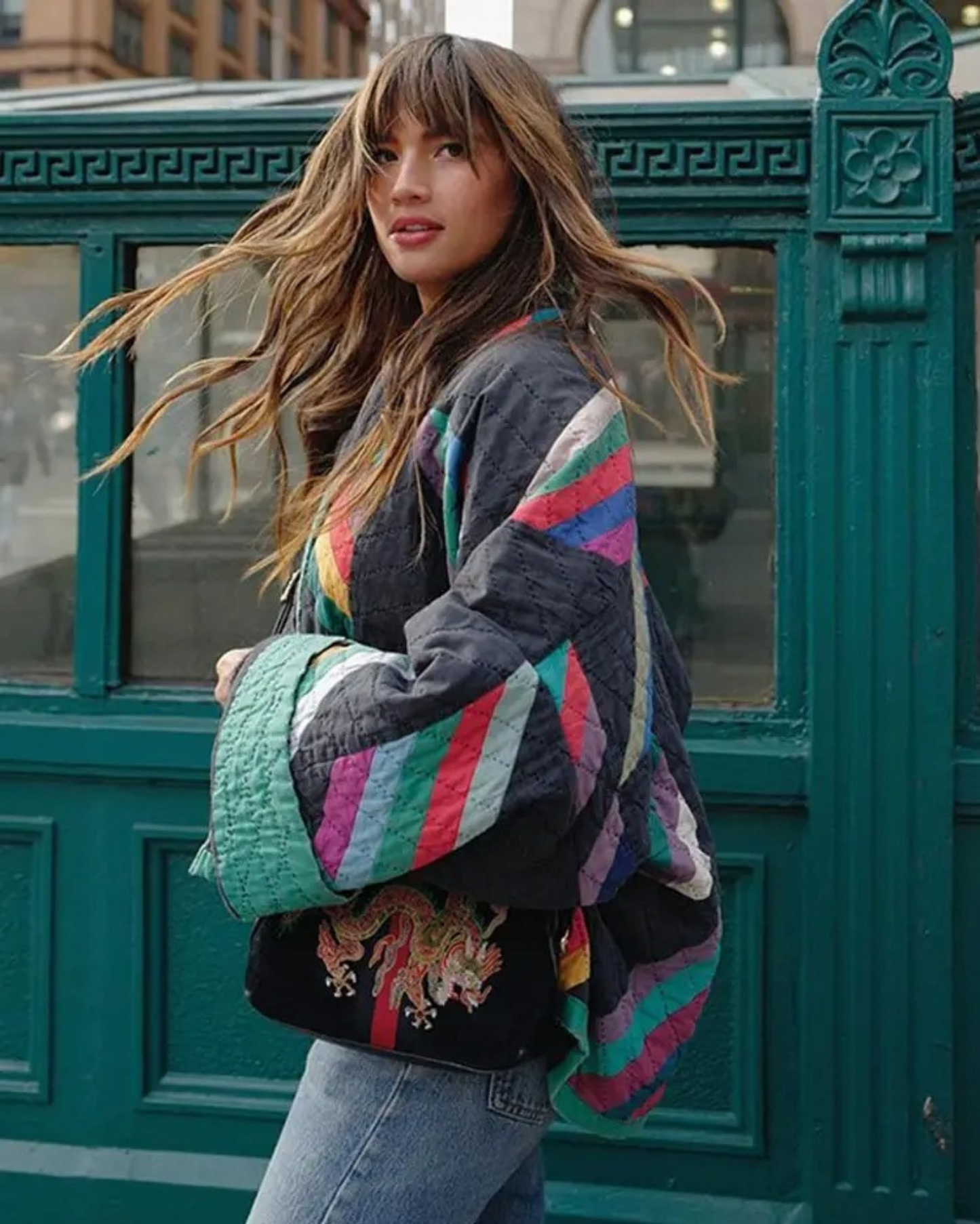 Women's retro printed loose cotton-padded jacket