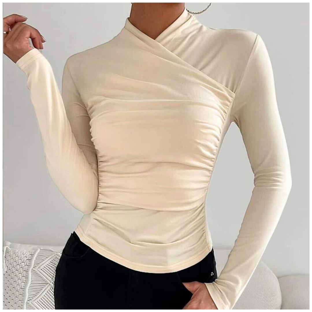 Women's cross-collar slim fit pleated top