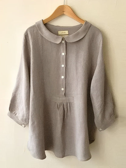 Women’s Blouse – Loose Fit – Peter Pan Collar – Breathable Blend – Peplum – 3/4 Sleeve