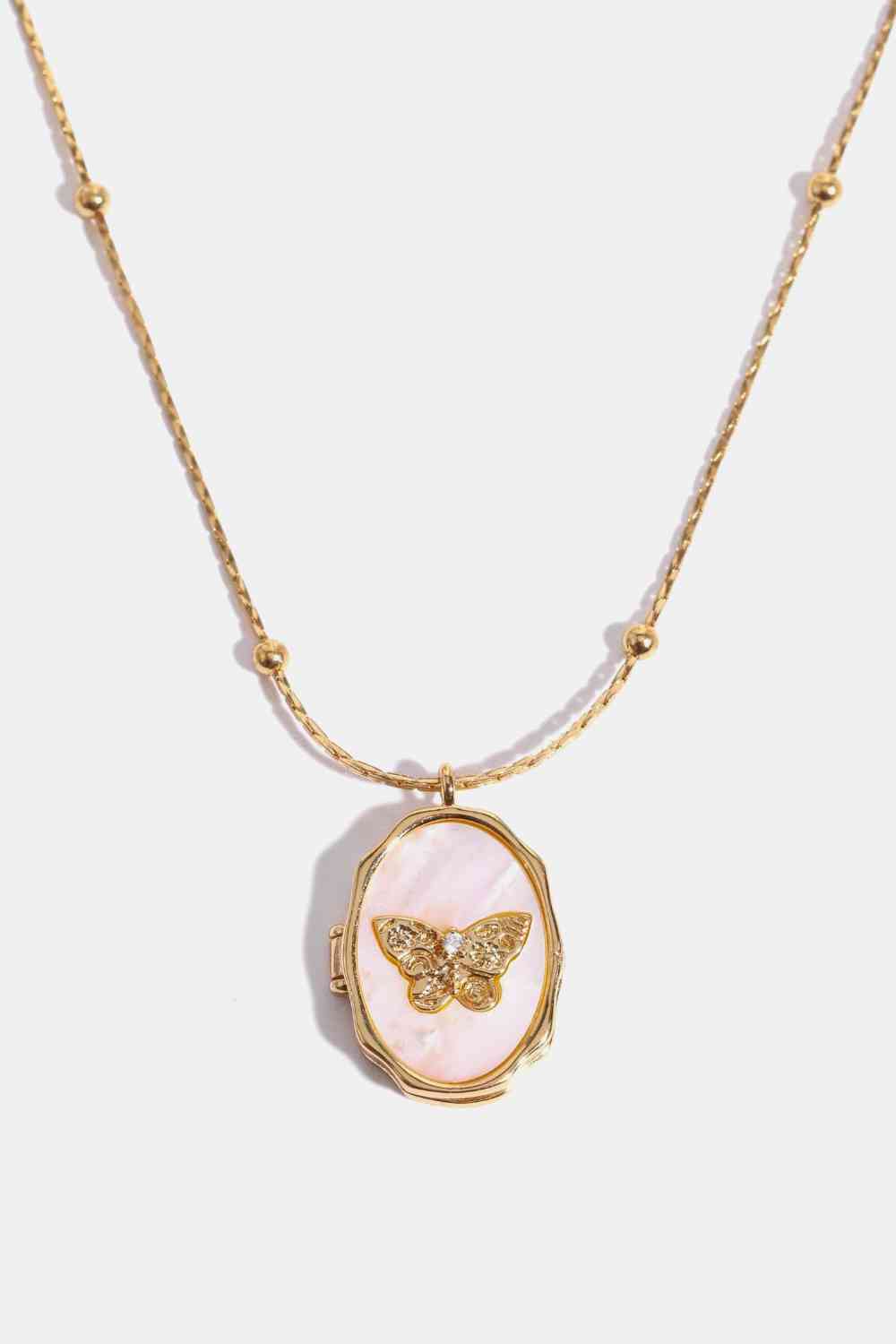 Zella -  rhinestone inlaid vintage butterfly design locket pendant necklace