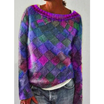 Women's round neck diamond knitted sweater