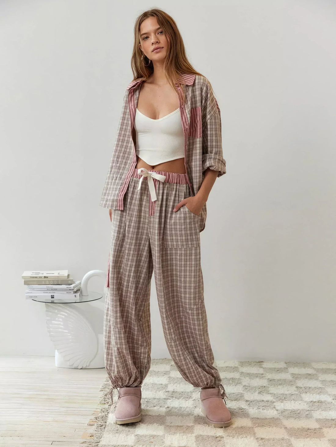 Women's casual plaid pajama set