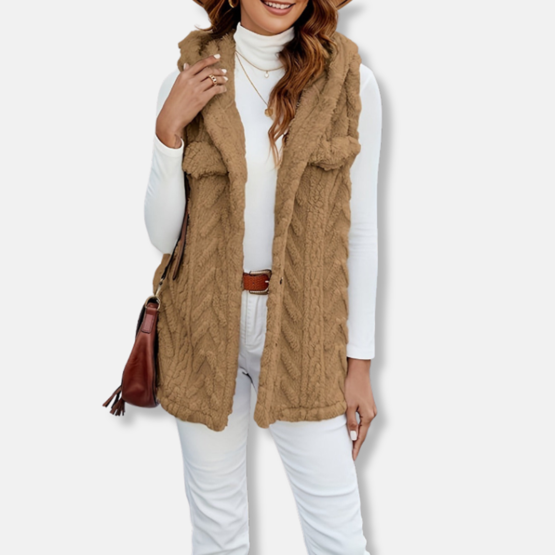 Fuzzy Knit Relaxed Fit Hooded Vest 