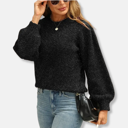 Women’s Sweatshirt – Relaxed Fit – Plush Knit – Puff Sleeves – Crew Neck Casual Style