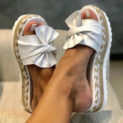 Women's Platform Sandals - Open Toe - Knotted Band - Espadrille Sole - Casual Wear