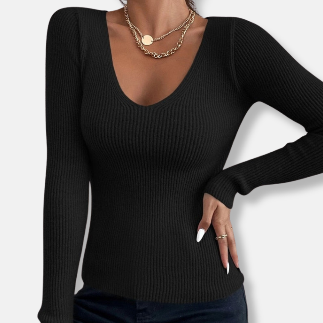 Knit Slim Fit Deep V-Neck Top