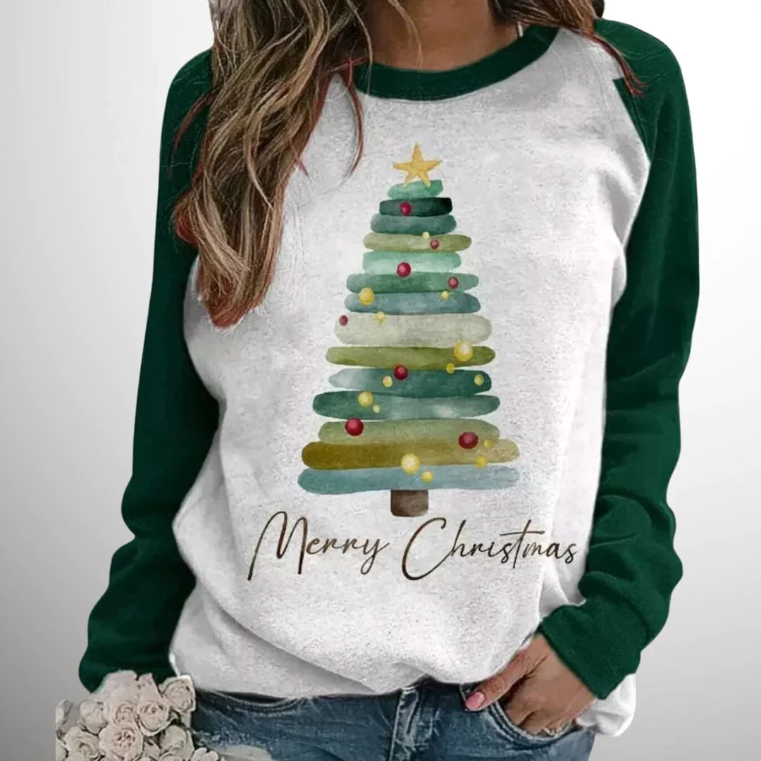 Women's christmas tree print raglan sleeve loose long sleeve shirt