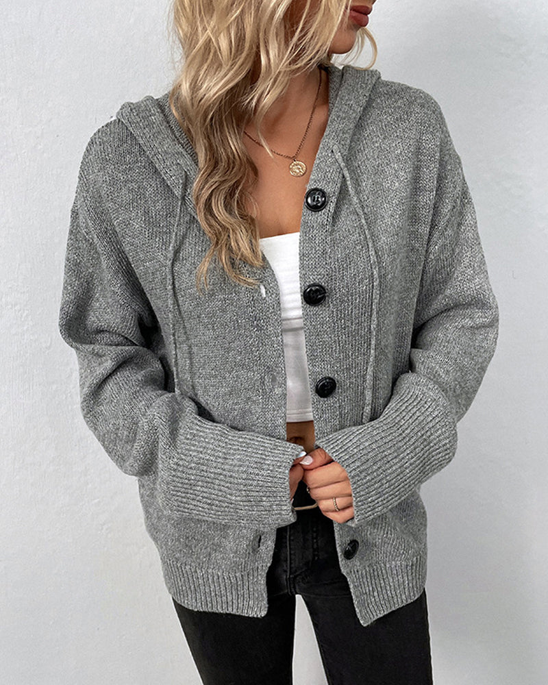 Women's plain cardigan with hood and laces