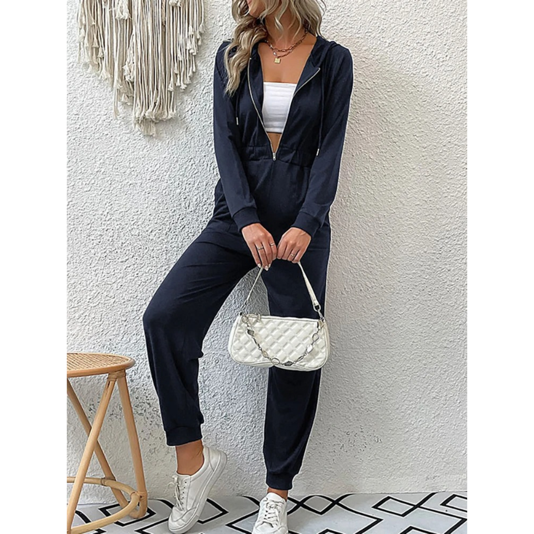 Eden - Women's summer hooded zip jumpsuit