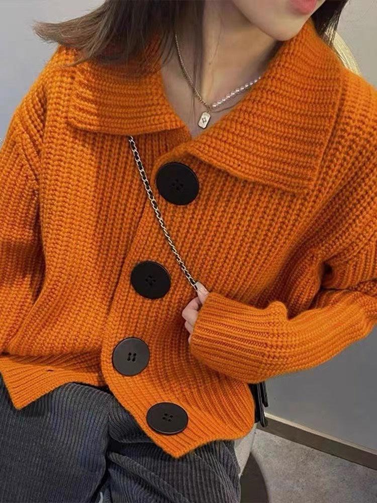 Women's knitted sweater with big buttons