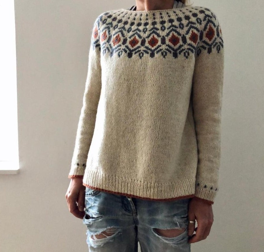 Women's off-white argyle chevron knit pullover sweater