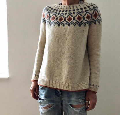 Women's off-white argyle chevron knit pullover sweater