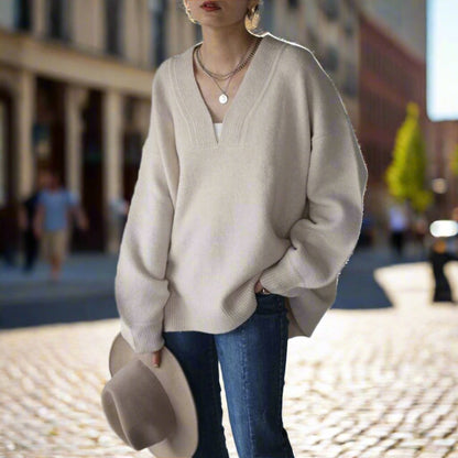 Women's v-neck long-sleeve knitted sweater
