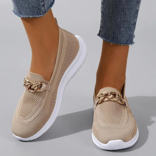 Breathable Mesh Slip-On Shoes with Chain Detail