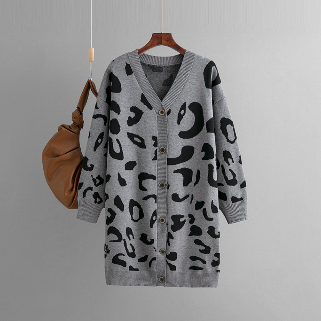 Women's button-up leopard print sweater