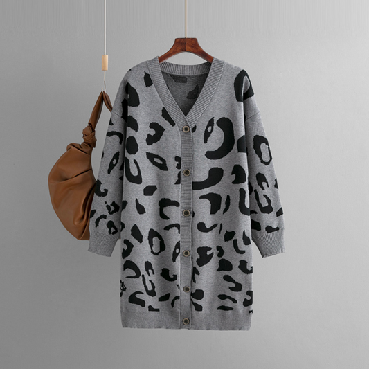 Leopard Print Button-Up Sweater