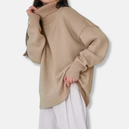 Women’s Turtleneck Sweater – Oversized Fit – Ribbed Knit – Long Sleeve Casual Pullover