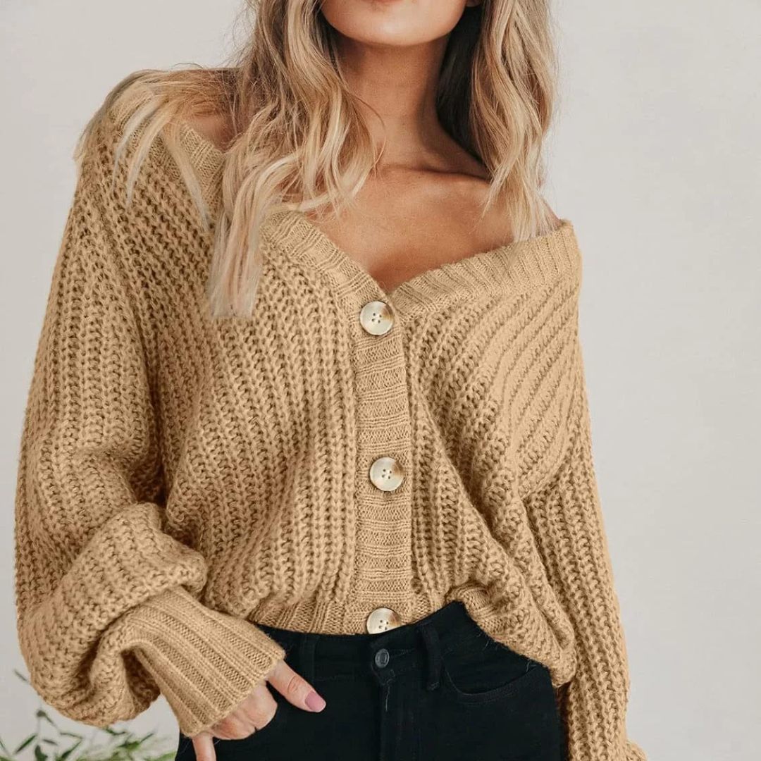 Freya Relaxed Fit Cardigan | Button Front Ribbed Cardigan