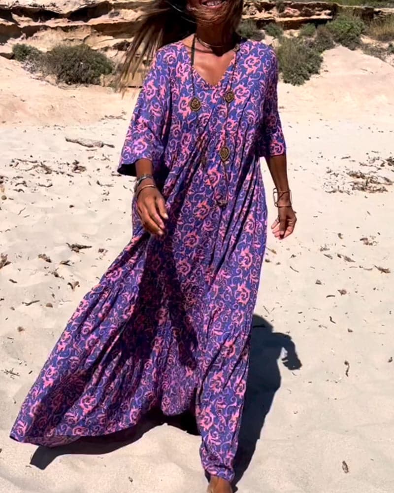Breezy Boho Print Loose Fit Maxi Dressnull