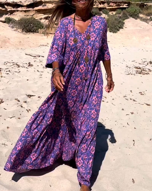 Breezy Boho Print Loose Fit Maxi Dressnull