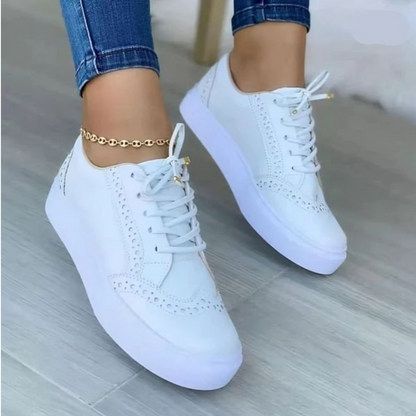 Women's Sneakers - Suede Upper - Lace-Up - Brogue Detailing - Platform Sole