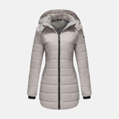 Women’s Longline Padded Coat – Quilted Design – Hooded – Two-Way Zipper – Structured Fit
