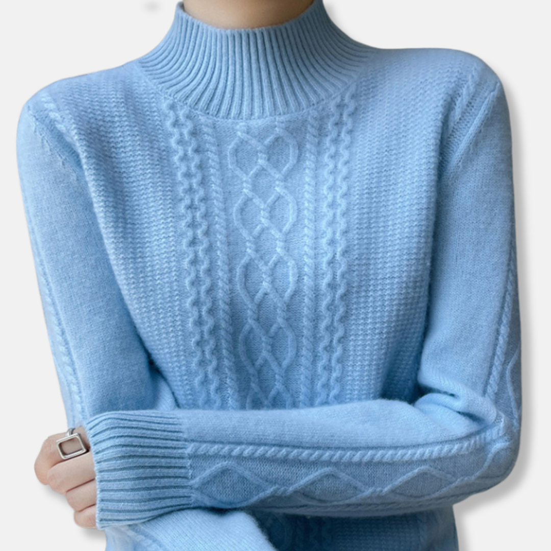 Women’s Sweater - Knit - Relaxed Fit - Mock Neck - Cable Knit Pattern