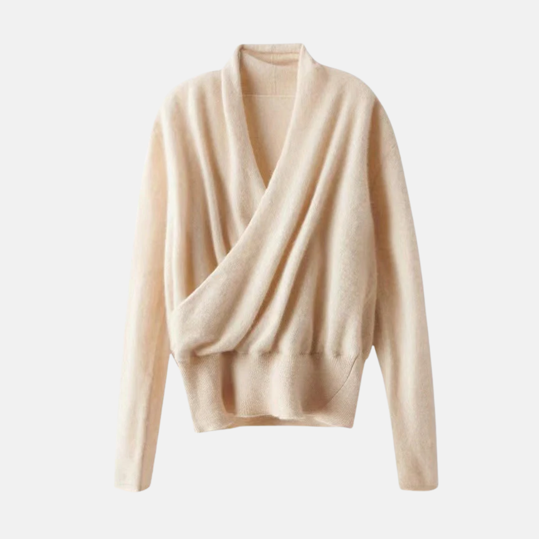 Women’s Sweater – Relaxed Fit Wrap Style – Ribbed Waist – Long Sleeve Wool Knit