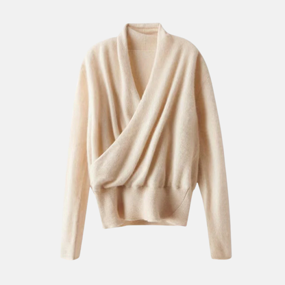 Women’s Sweater – Relaxed Fit Wrap Style – Ribbed Waist – Long Sleeve Wool Knit