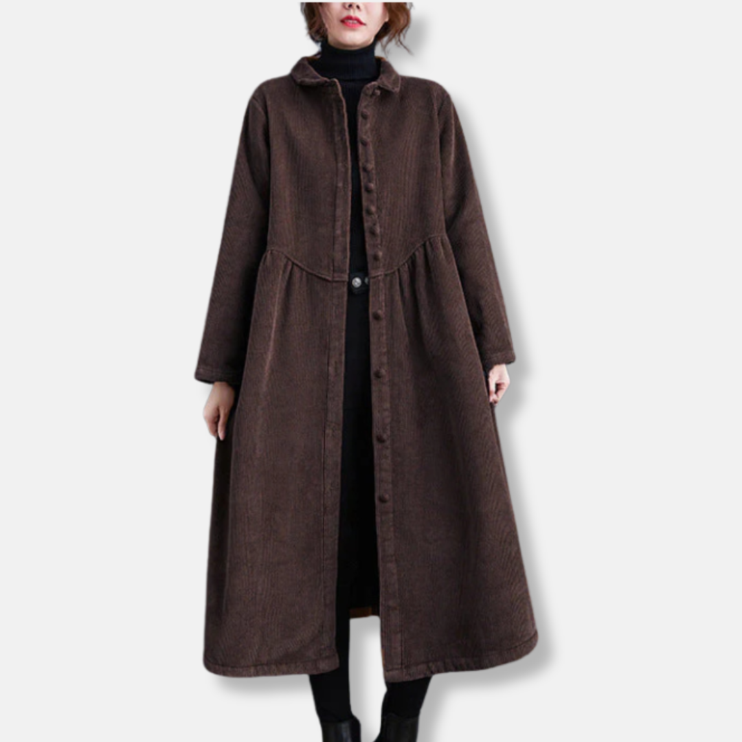 Corduroy A-Line Loose Fit Long Coat 
