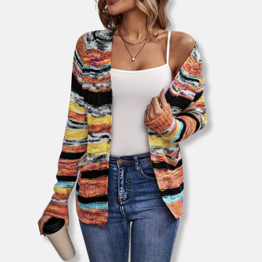 Striped Long Sleeve Colorful Cardigan