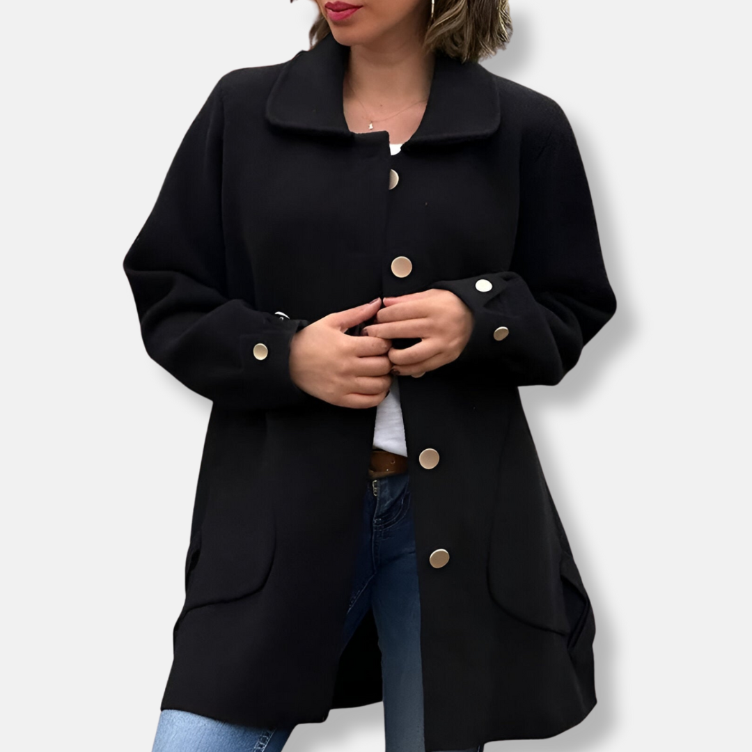 Amelia Relaxed Fit Coat | Button Front Patch Pockets Coat