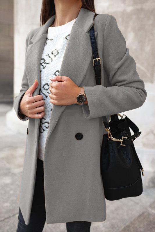 Tailored Wool Blend Double-Breasted Coat
