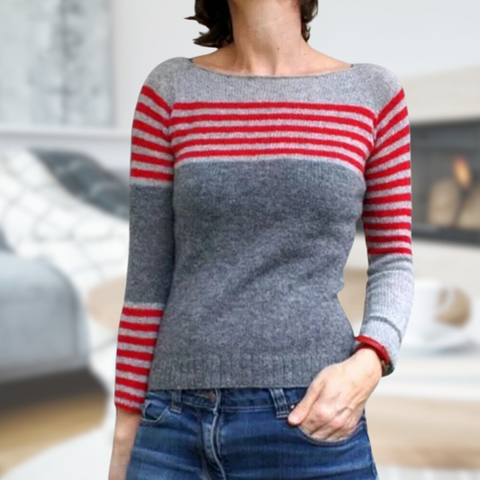 Striped Fitted Boat Neck Sweater
