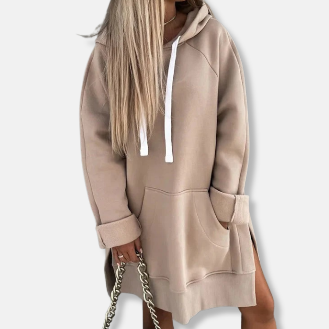 Women’s Hoodie Dress – Cotton Blend – Oversized Fit – Kangaroo Pocket – Midi Length