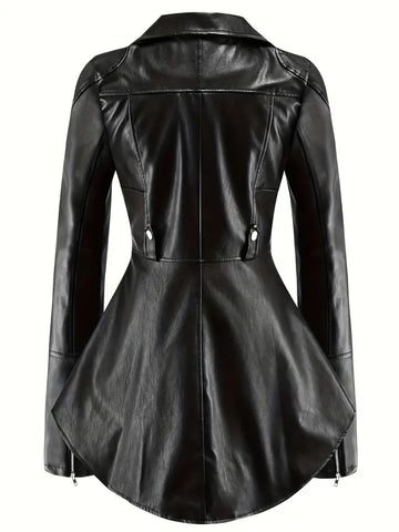 Women's ruffled pu leather swallowtail jacket