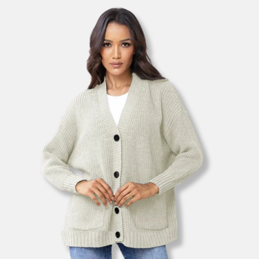 Amelia Wool Oversized Cardigan | V-Neck Button Front Pockets Cardigan
