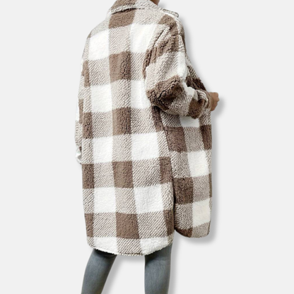 Isabella Fleece Check Shacket | Oversized Collared Shacket