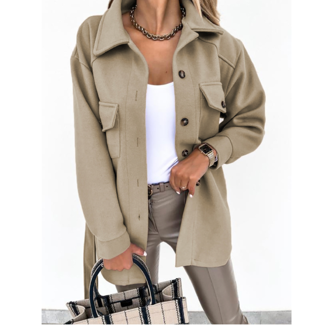 Women's long sleeve button down winter jacket