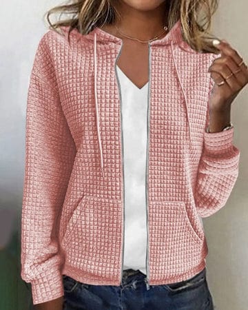 Plaid Hooded Jacquard Long Sleeve Jacket