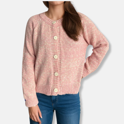 Women’s Cardigan - Knit - Relaxed Fit - Crew Neck - Long Raglan Sleeves