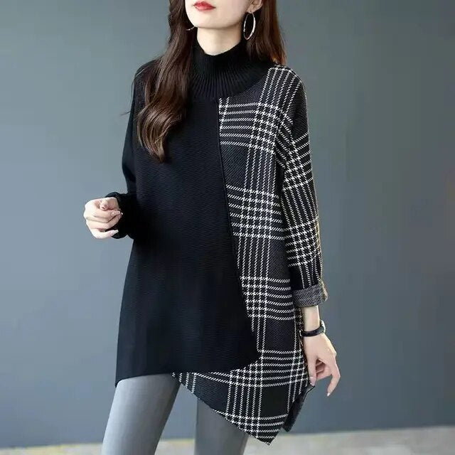 Michelle - casual plaid half turtleneck sweater