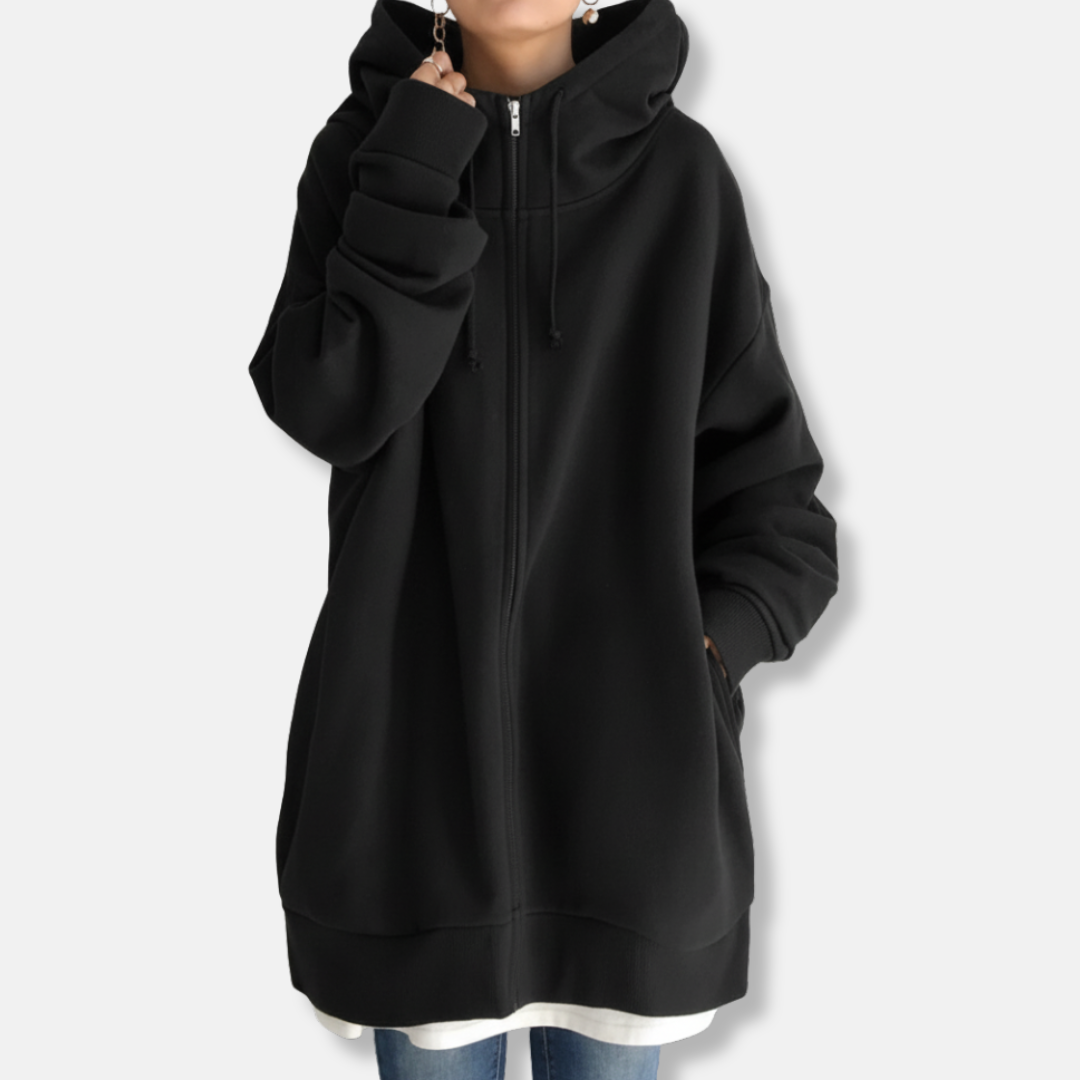 Women’s Hoodie – Oversized Fit – Plush Fleece Feel – Zip Front – Long Sleeve Casual Wear