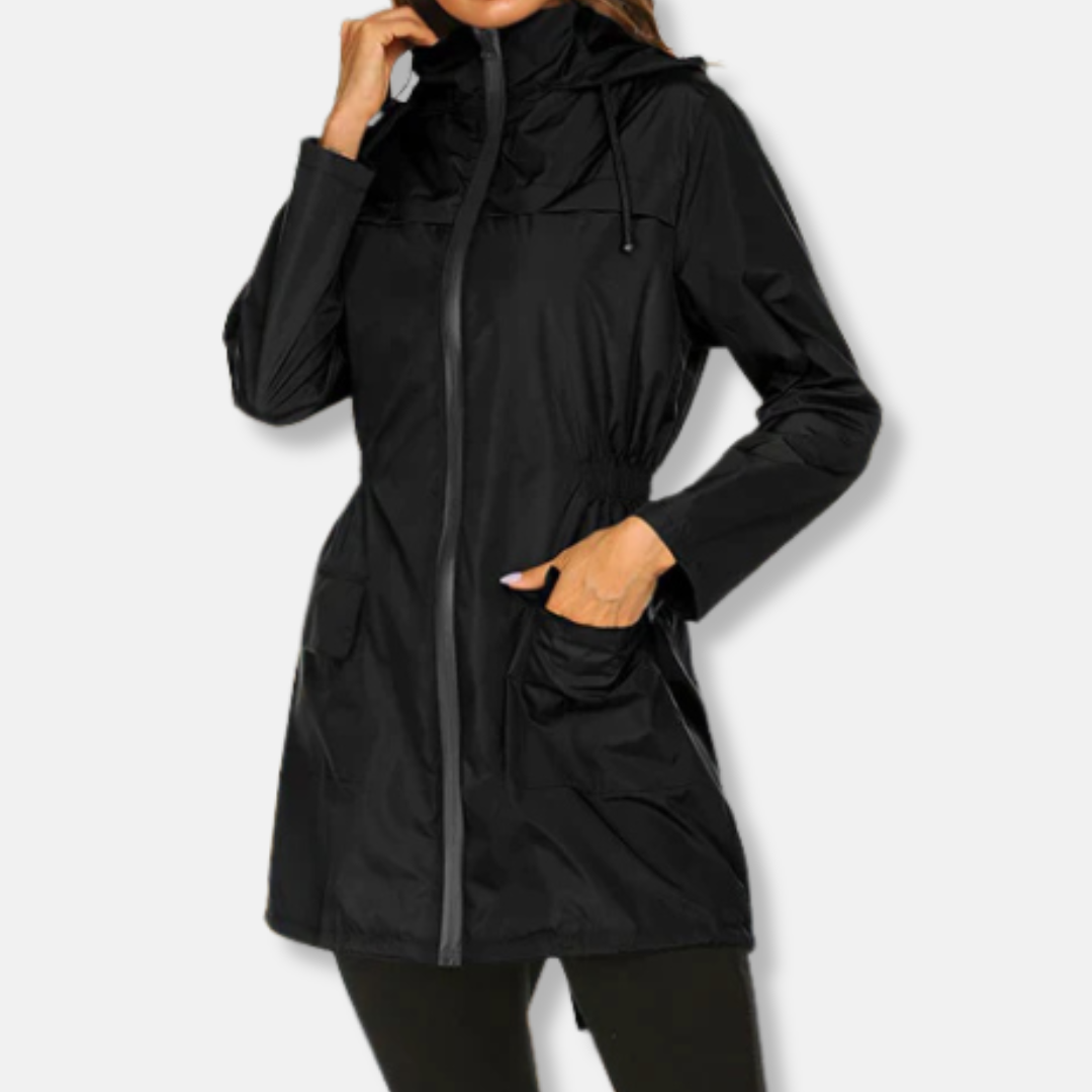 Isla Hooded Rain Jacket | Zip Closure Drawstring Waist Jacket