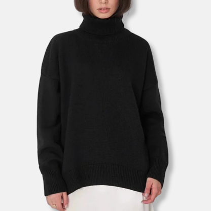 Women’s Sweater - Knit - Turtleneck - Ribbed Collar & Cuffs - Loose Fit - Hip Length