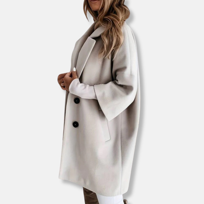 Women’s Overcoat – Wool Blend – Double-Breasted – Wide Lapel – Oversized Fit